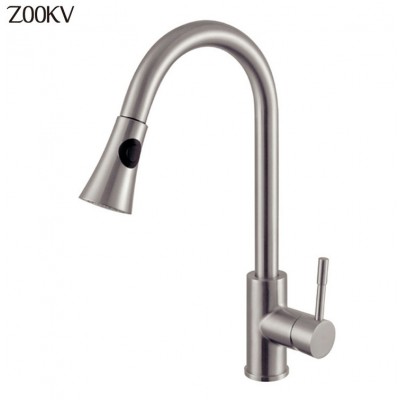 Professional factory SUS 304 Stainless steel brushed single hole pull down kitchen sink water faucet