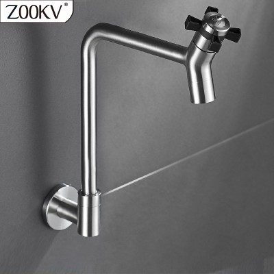 Wall mounted kitchen faucet brushed 304 stainless Steel cold water kitchen sink faucet