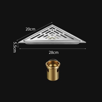 Washroom Corner Floor Drain Stainless Steel 304 Triangle Tasteless Floor Drain Hotel Copper Core Floor Drain